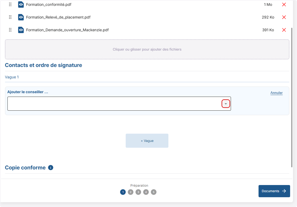 Cliquez sur la flèche et la liste de tous les conseillers de votre institution va apparaitre.
