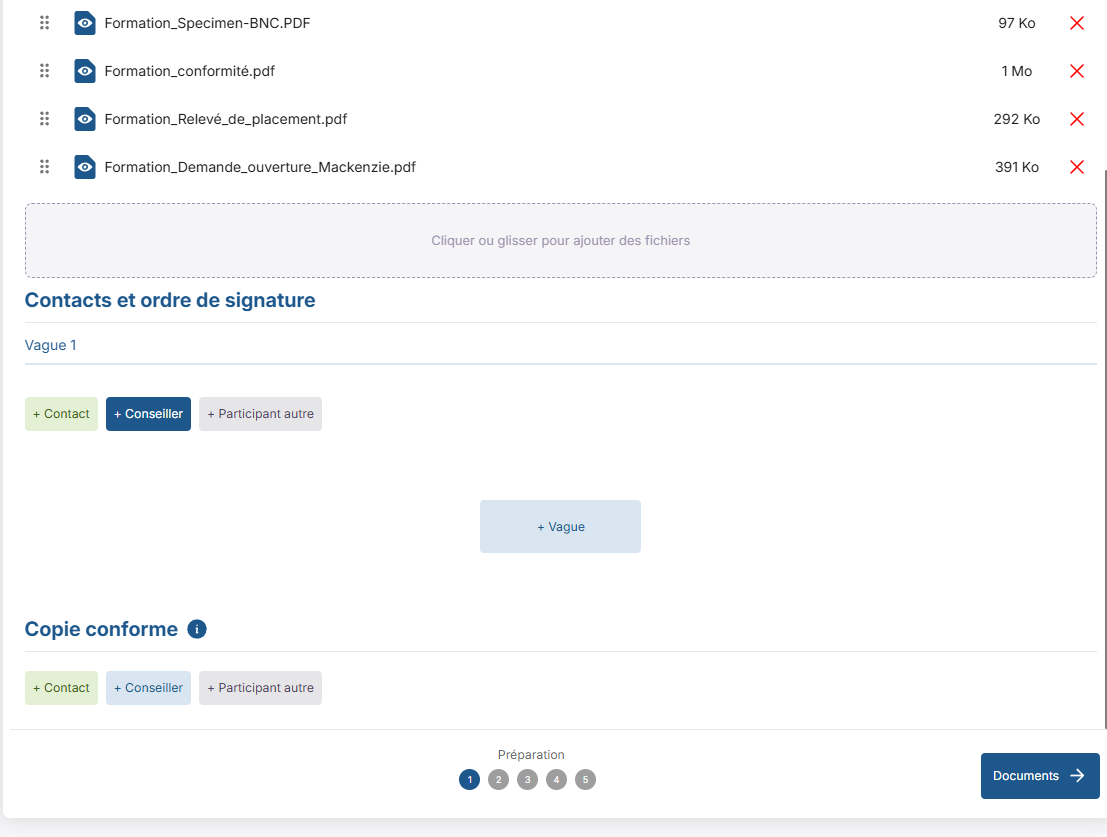 Cliquez sur + Conseiller pour ajouter le conseiller financier comme premier signataire.
