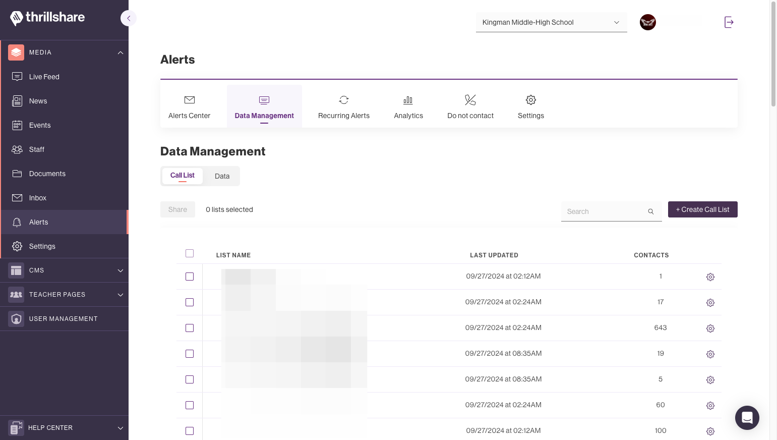 Click on + Create Call List