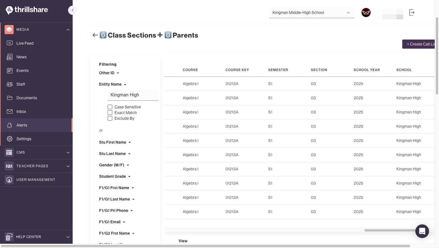 Click on + Create Call List