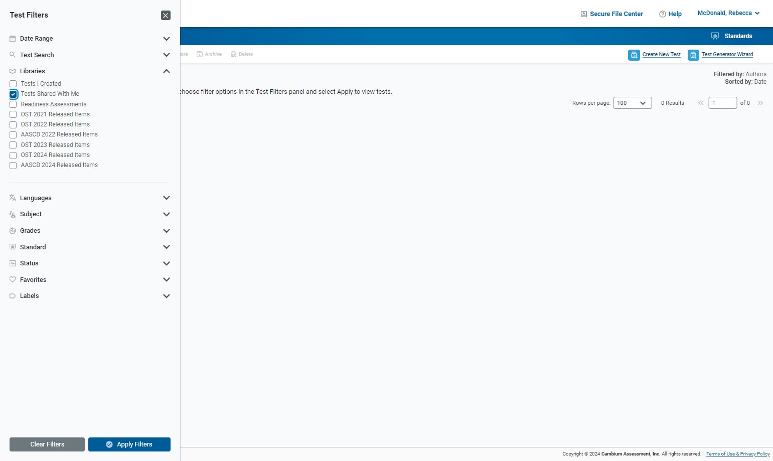 Check Tests Shared With Me