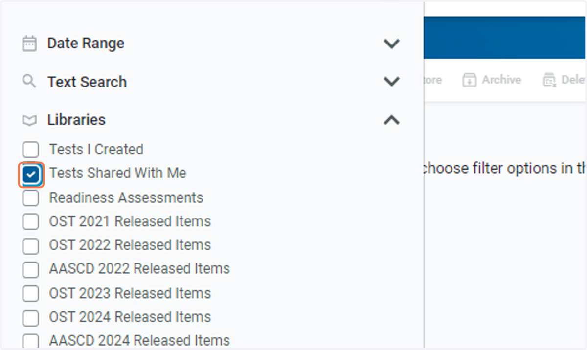 Check Tests Shared With Me