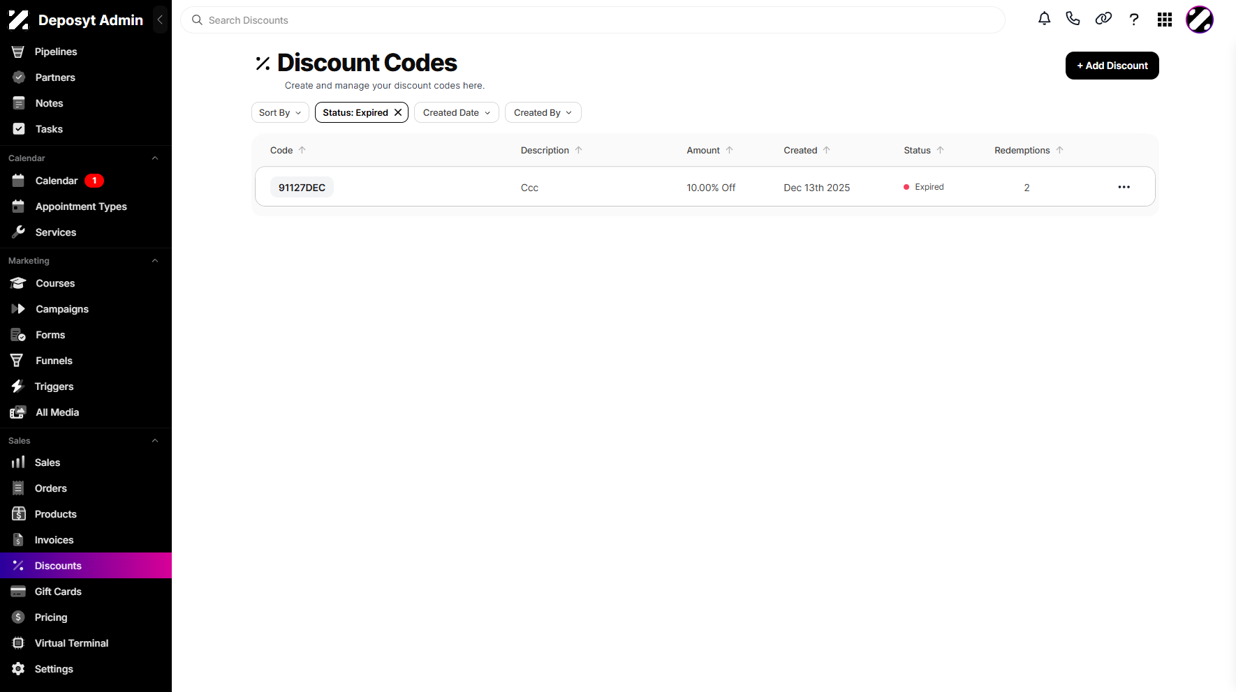 Step 6: You can now view the discounts filtered by Status.