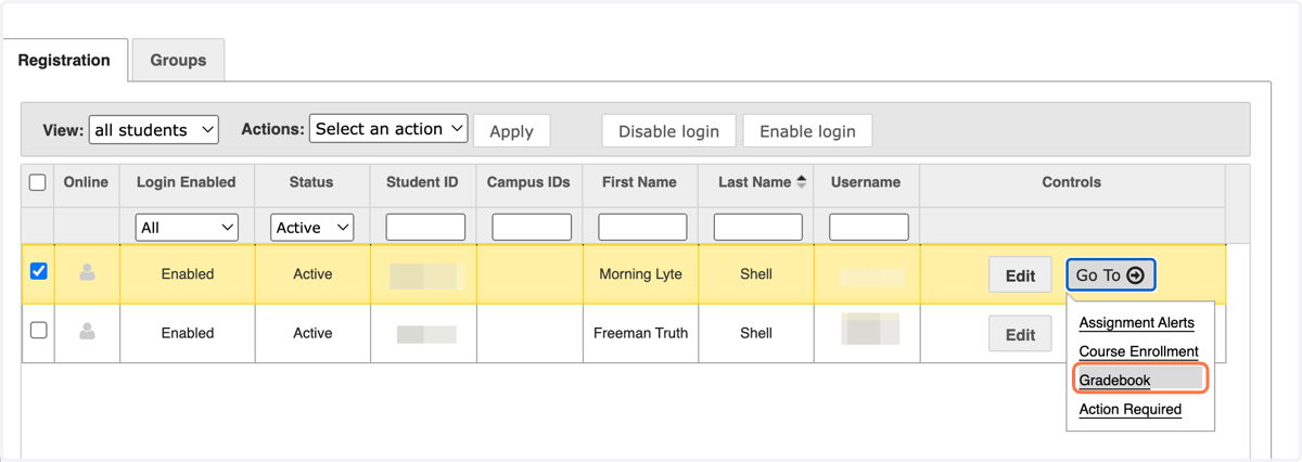From the dropdown menu, click on Gradebook