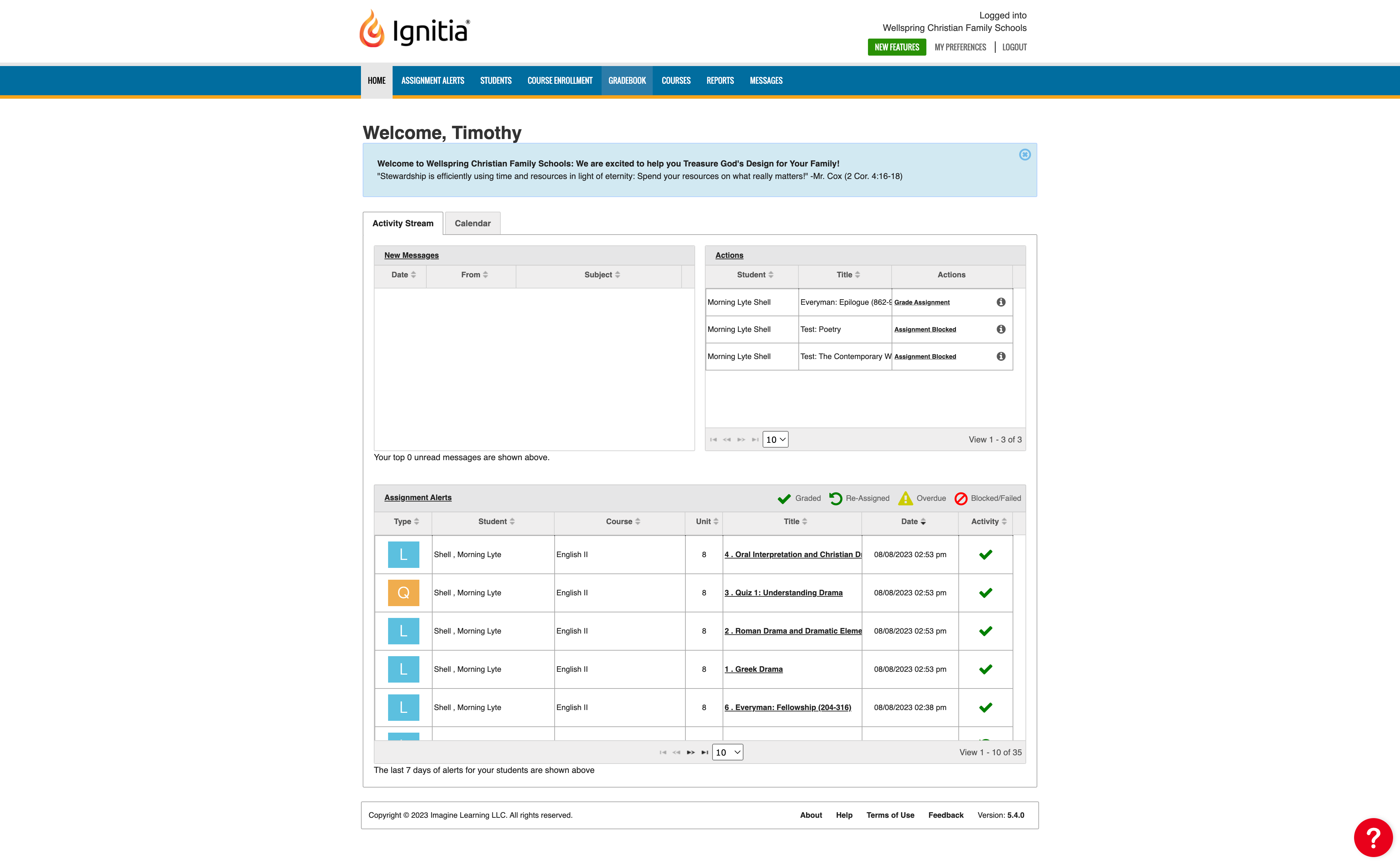 Click on the GRADEBOOK tab