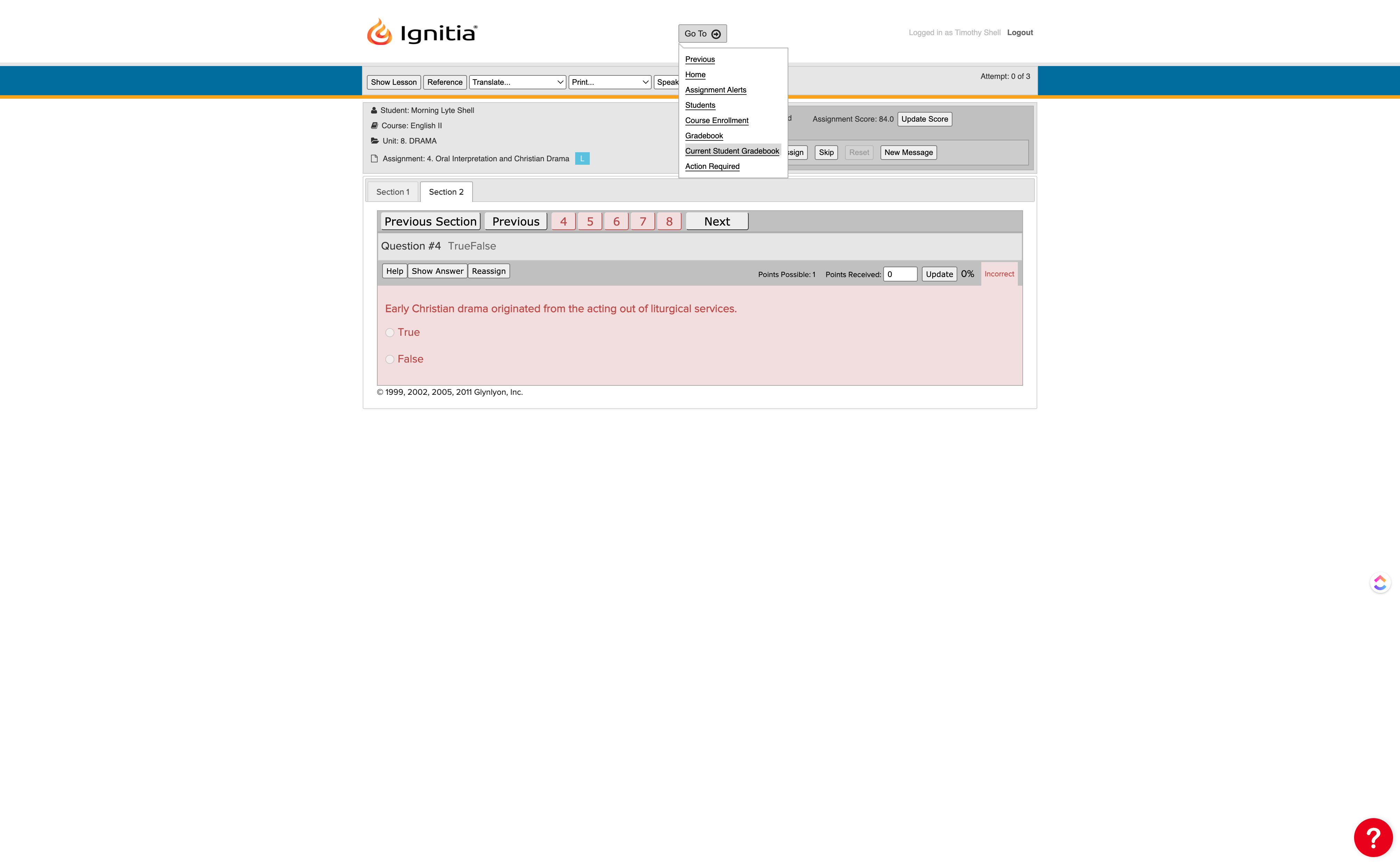 Click on Current Student Gradebook