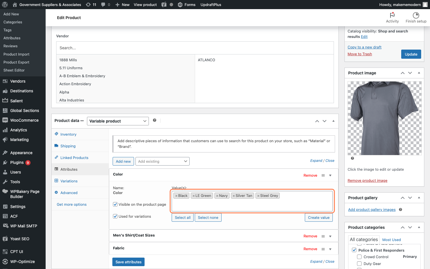 Click inside the Value(s): box and select all the different configurations that apply to the product.