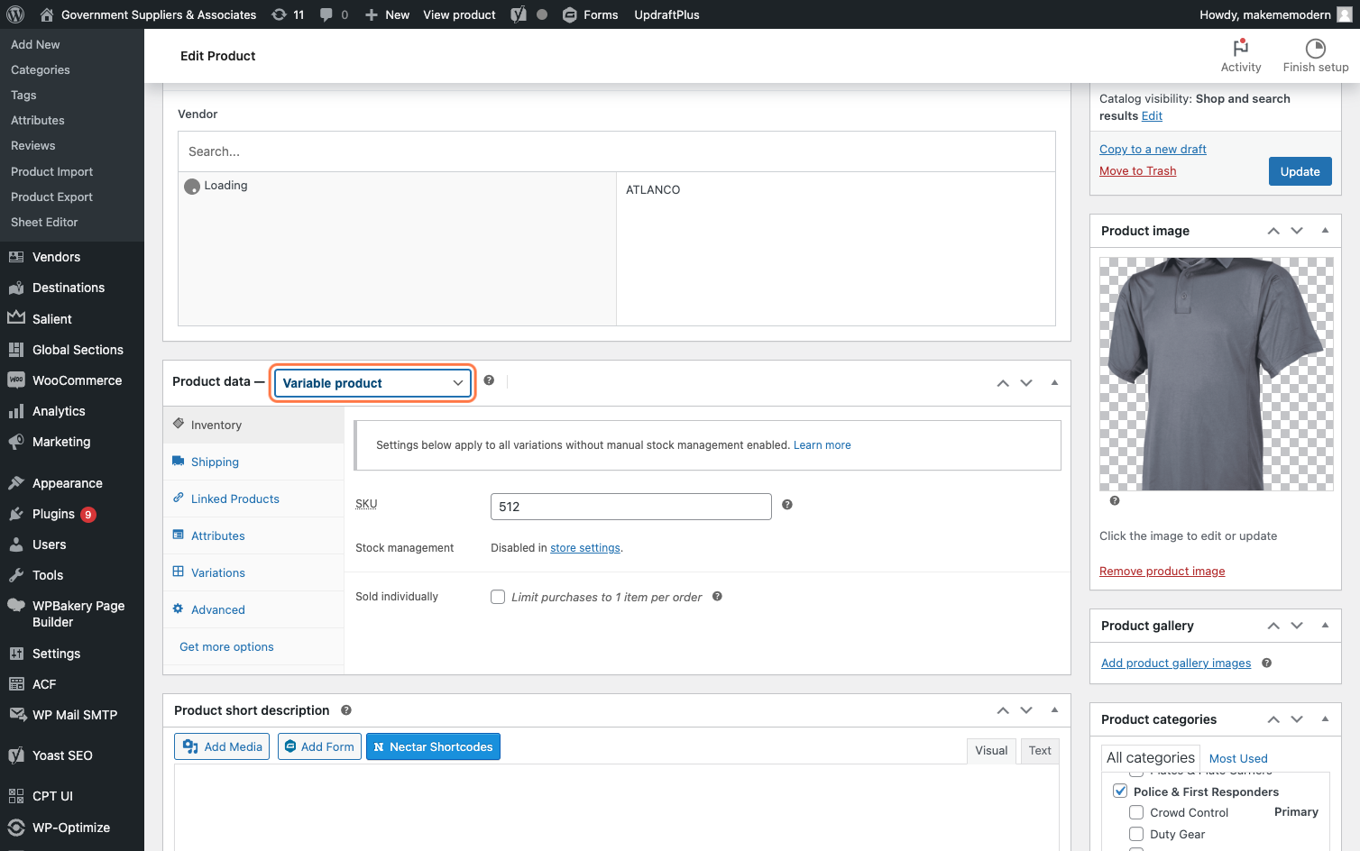 Click on the Product date - dropdown and select Variable product.