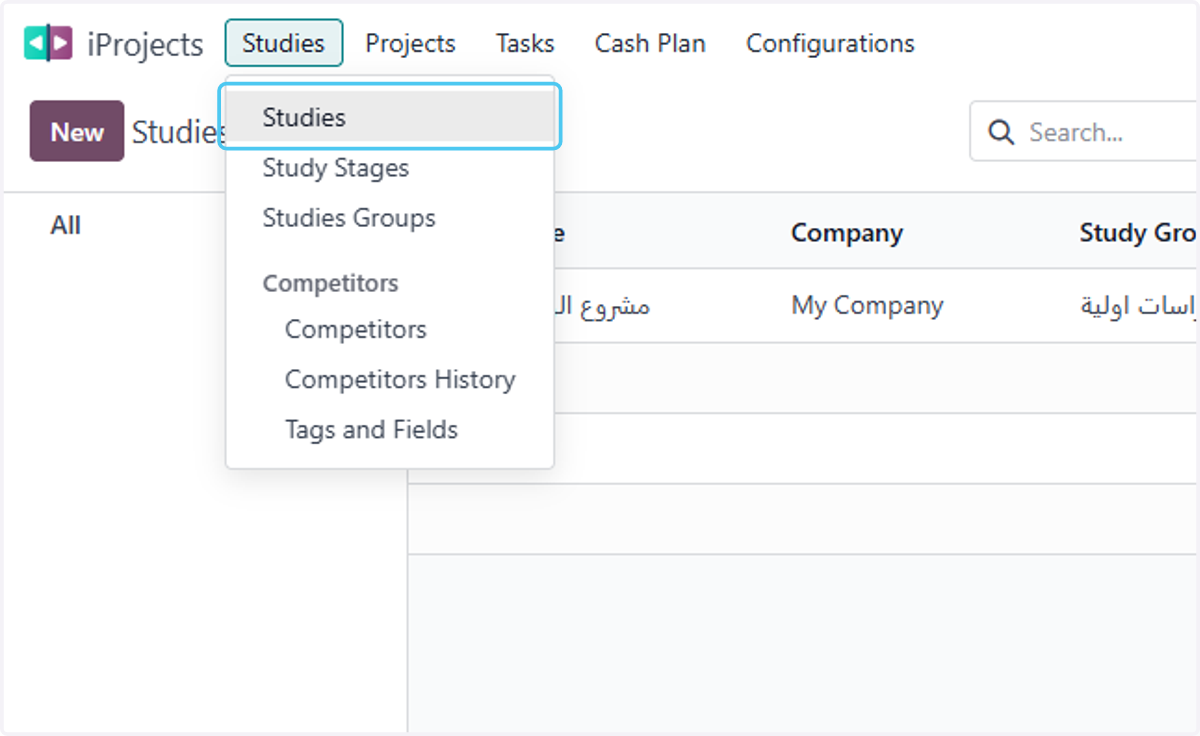 Click on Studies