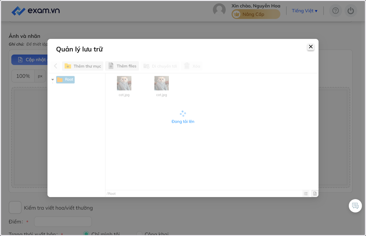 Nhấn chọn "Thêm files" và upload ảnh lên hệ thống
