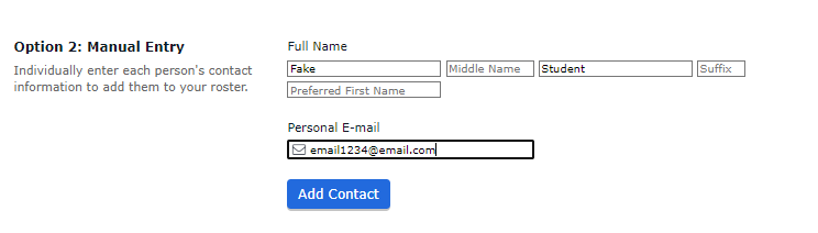 Add students information and click "Add Contact" button.