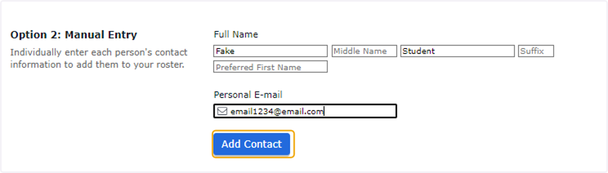 Add students information and click "Add Contact" button.