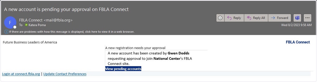 The adviser will receive an email informing them that they need to approve a new account request. You can click on the blue "View pending accounts" link