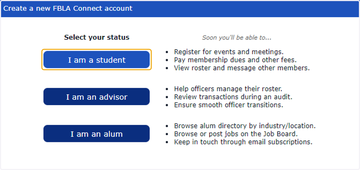 Click on I am a student