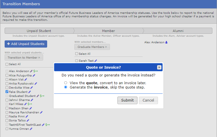 Choose quote or invoice.