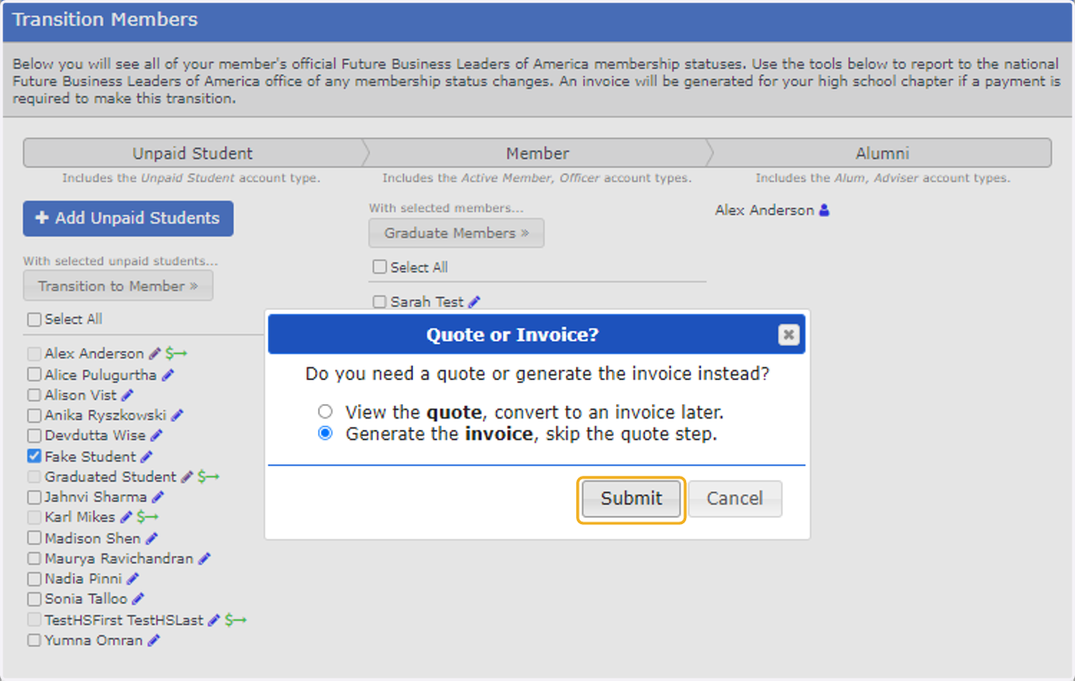 Choose quote or invoice.