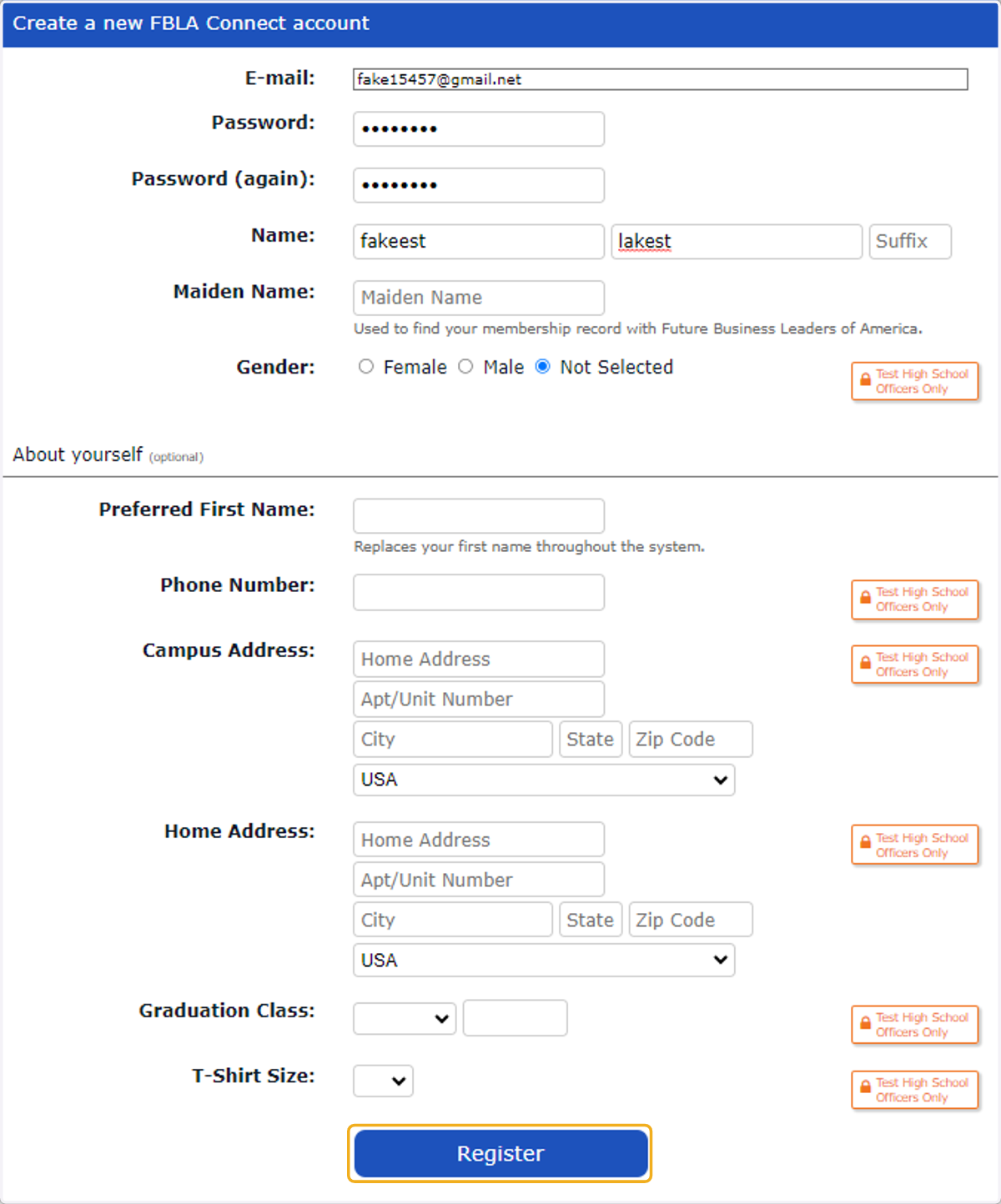 Student will fill out form and Submit