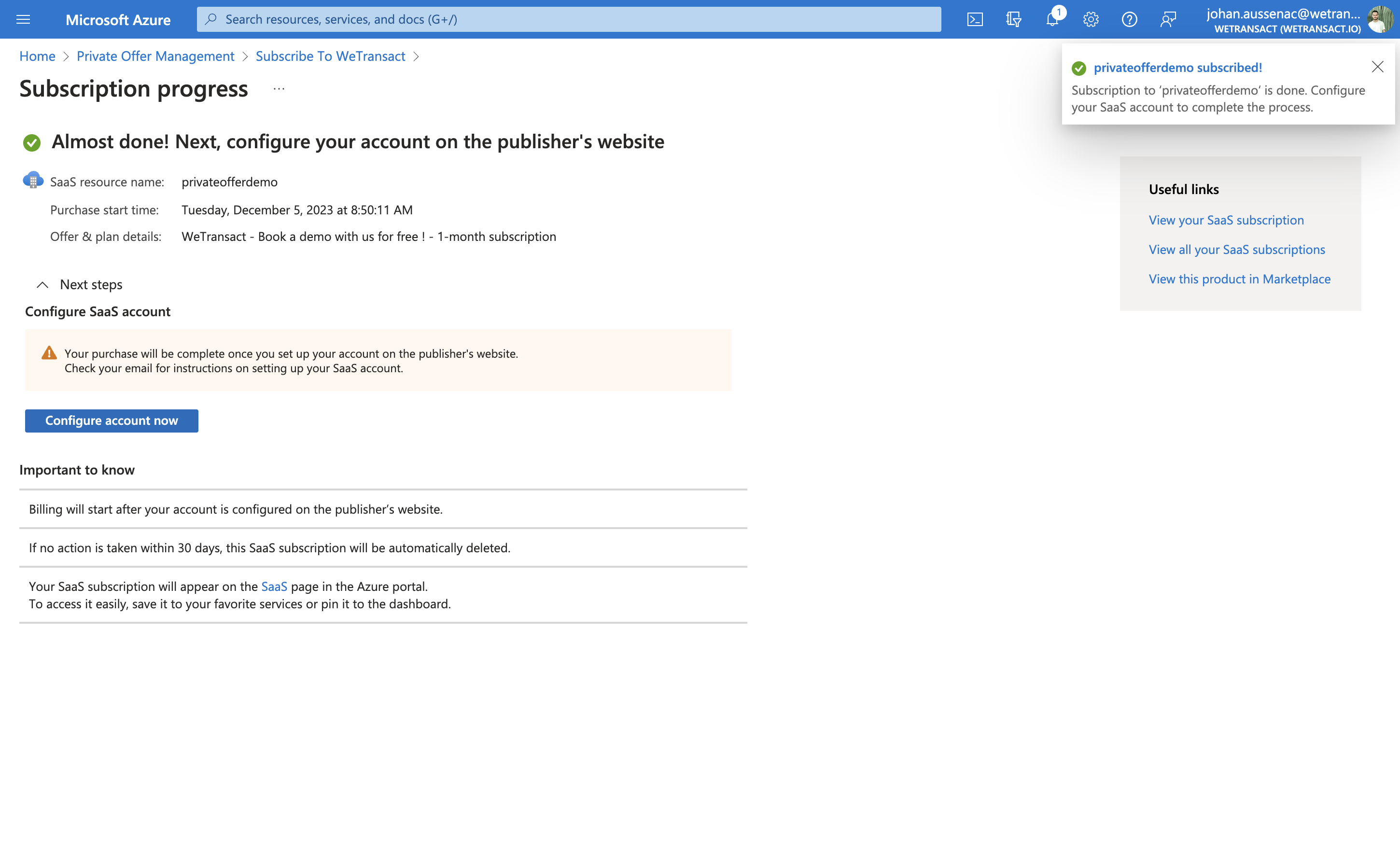 Click on Configure account now