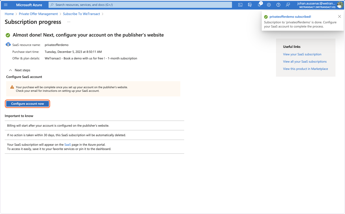 Click on Configure account now