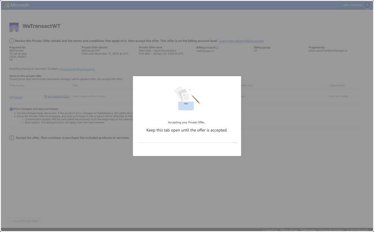 Click on Accepting your Private Offer...…