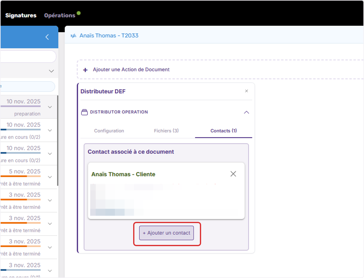 Cliquez sur ajouter un contact si nécessaire