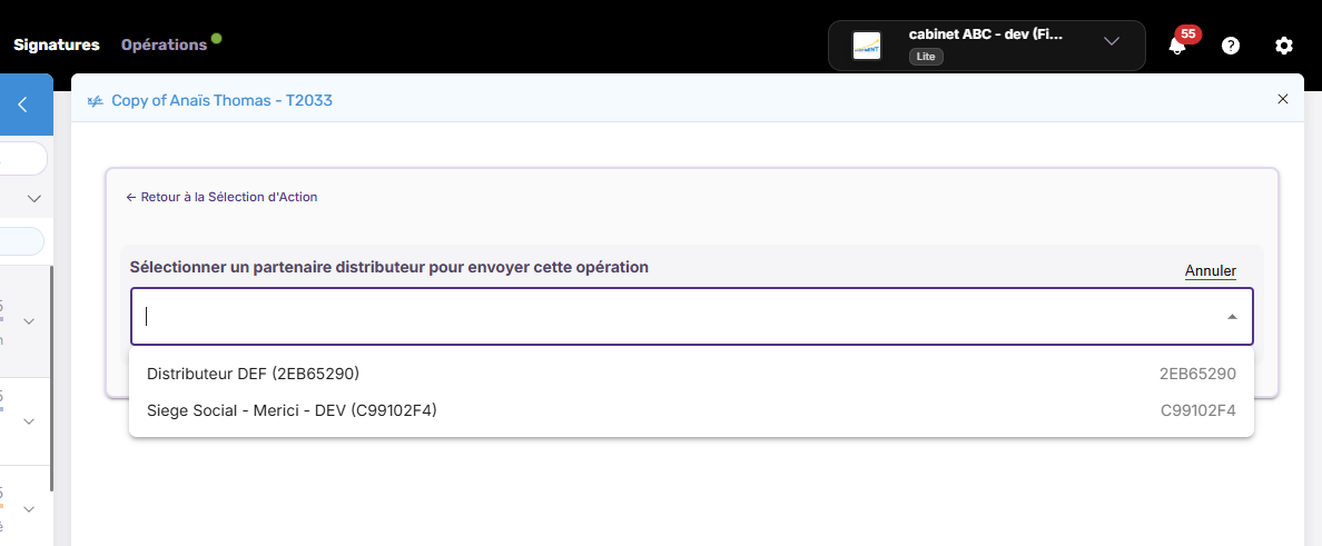Cliquez sur le Distributeur concerné