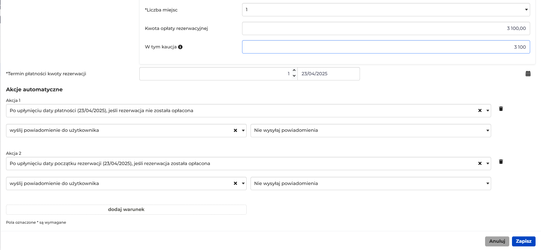 Zapisz uzupełniony formularz, rezerwacja/umowa została dodana do systemu