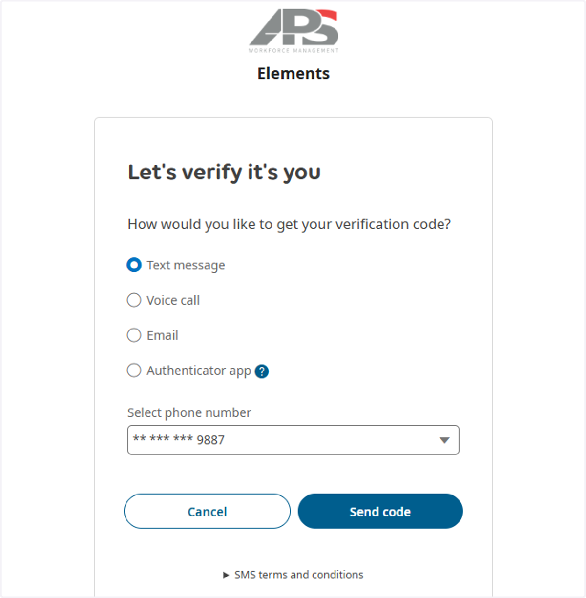 Enter your preferred two-factor authentication option