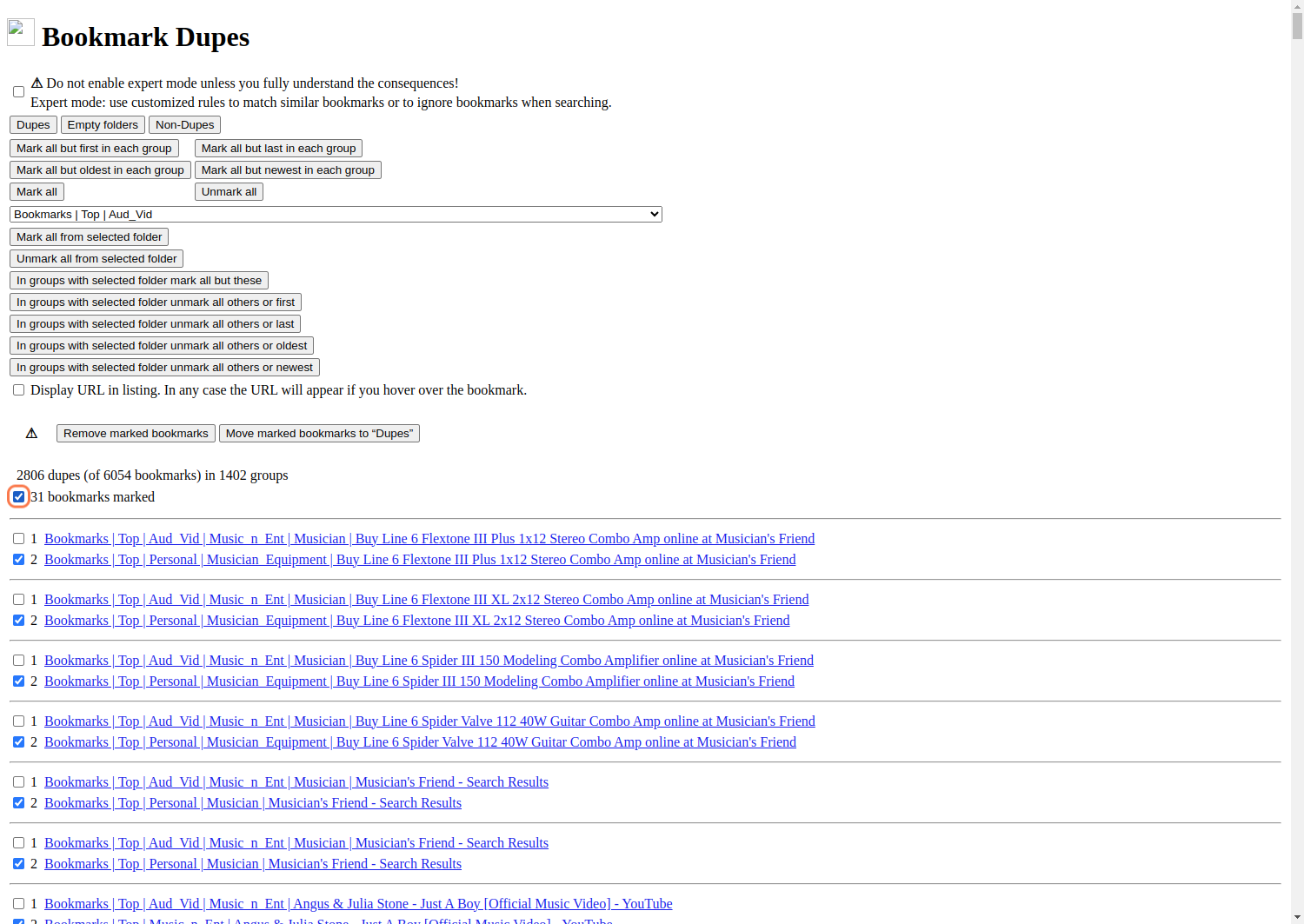 Check the box to confirm you want to delete the bookmarks you selected.
