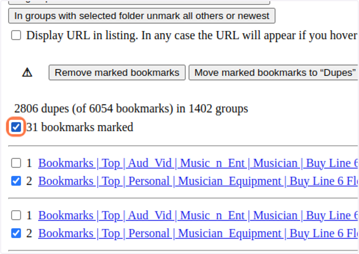 Check the box to confirm you want to delete the bookmarks you selected.