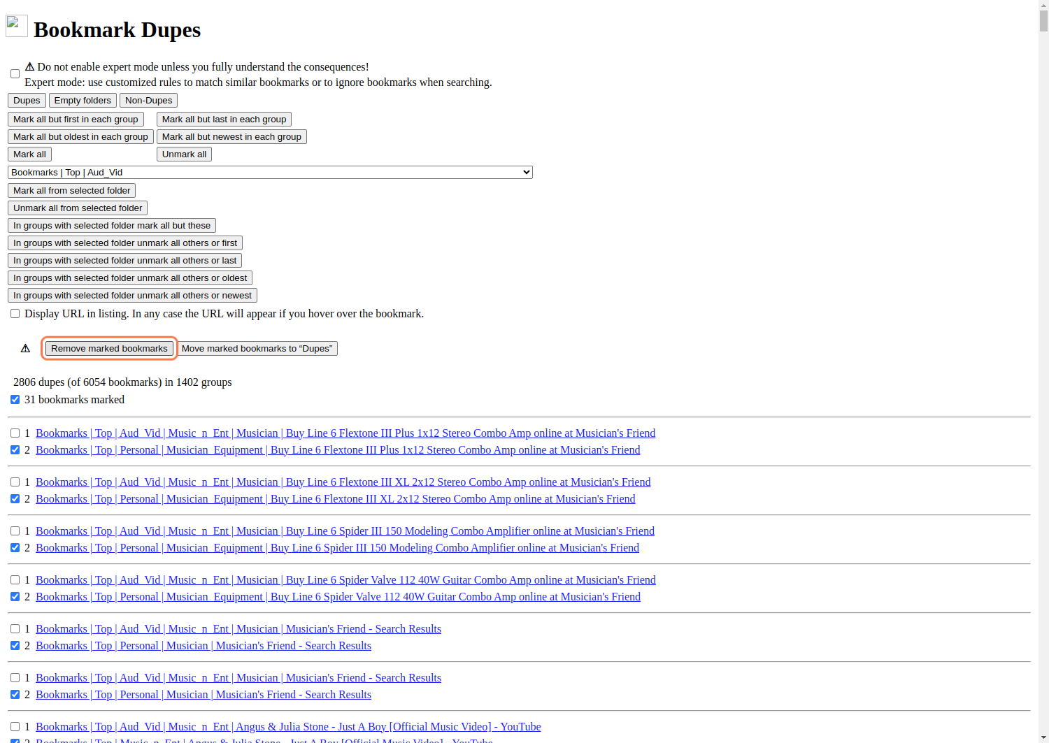 Once you click "Remove marked bookmarks", the data will be deleted completely!