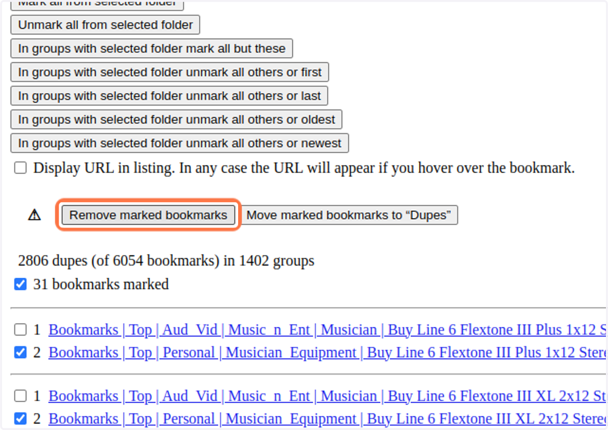 Once you click "Remove marked bookmarks", the data will be deleted completely!