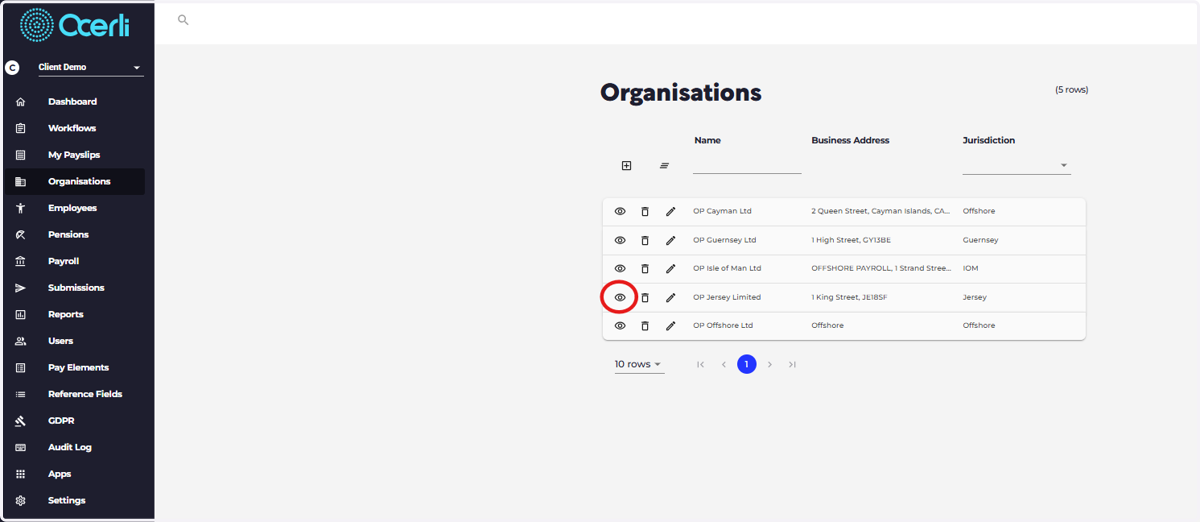 Click to view your chosen organisation