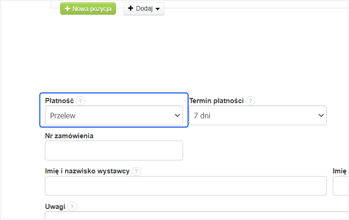 Wybierz rodzaj płatności.