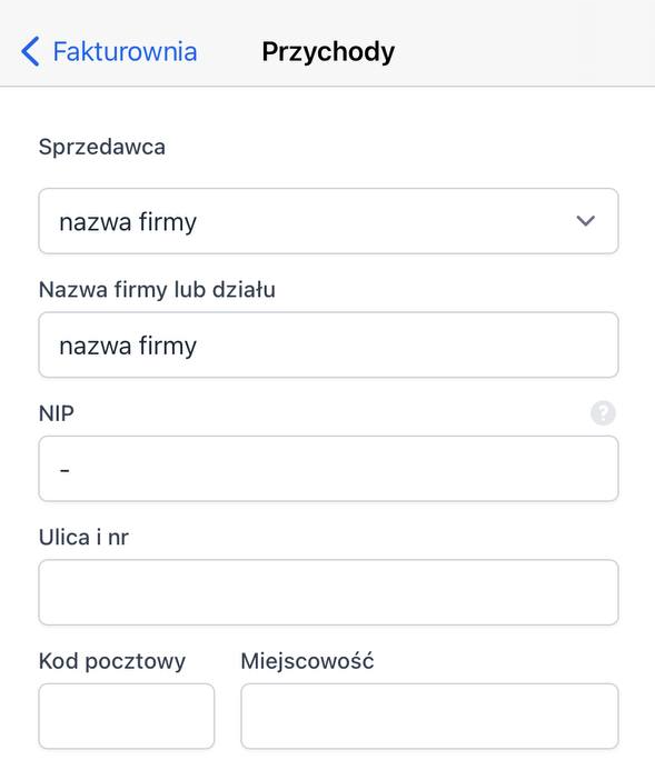 Sprawdź lub popraw dane znajdujące się w sekcji Sprzedawca.