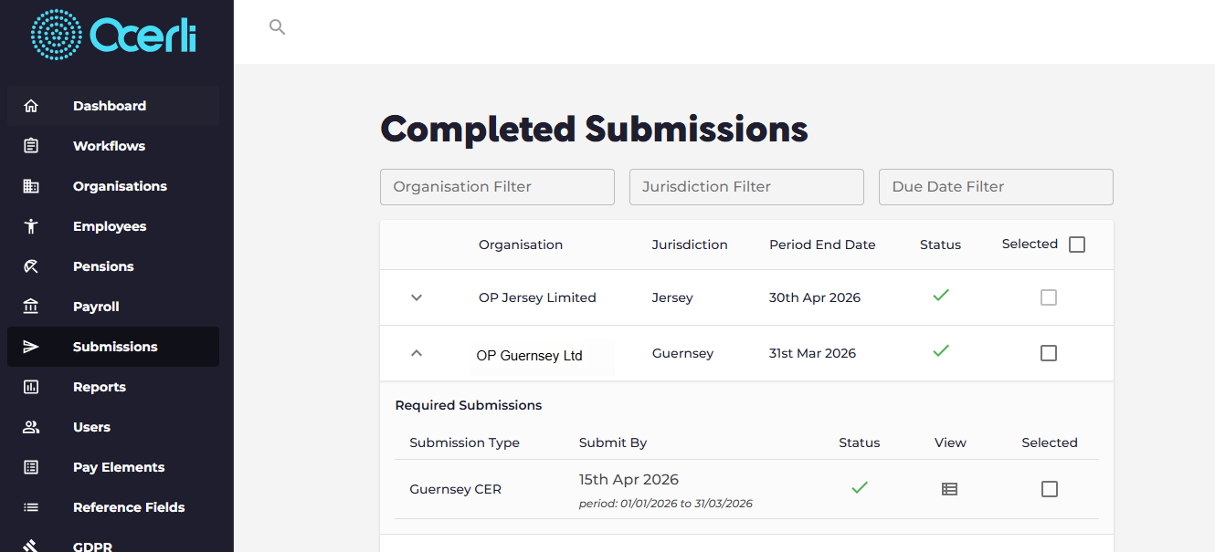 The successful submission will automatically move the the 'Complete' tab on the submission screen