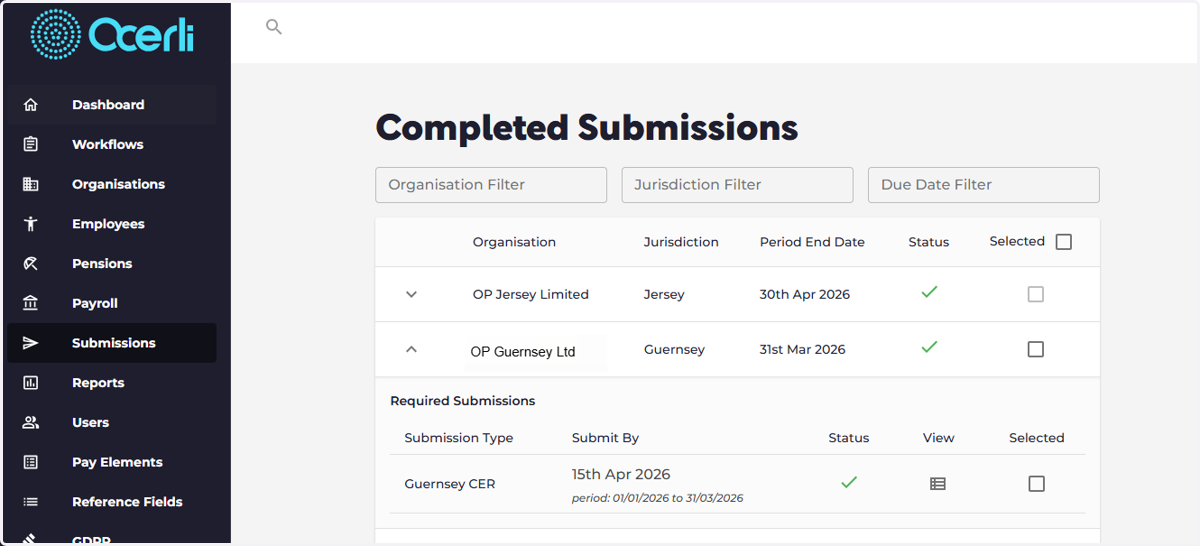 The successful submission will automatically move the the 'Complete' tab on the submission screen
