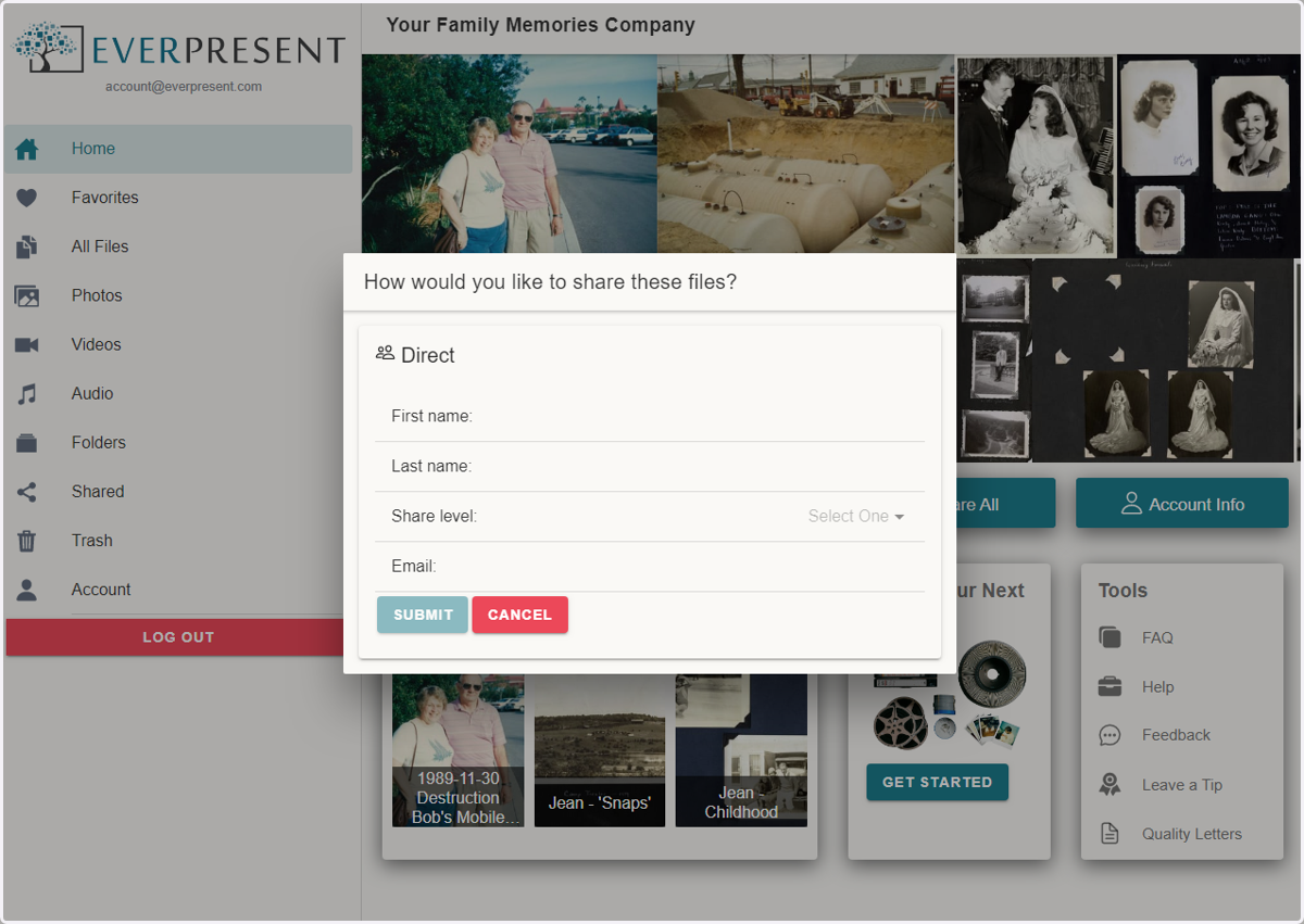 For private Account sharing, choose 'Invite Account User'