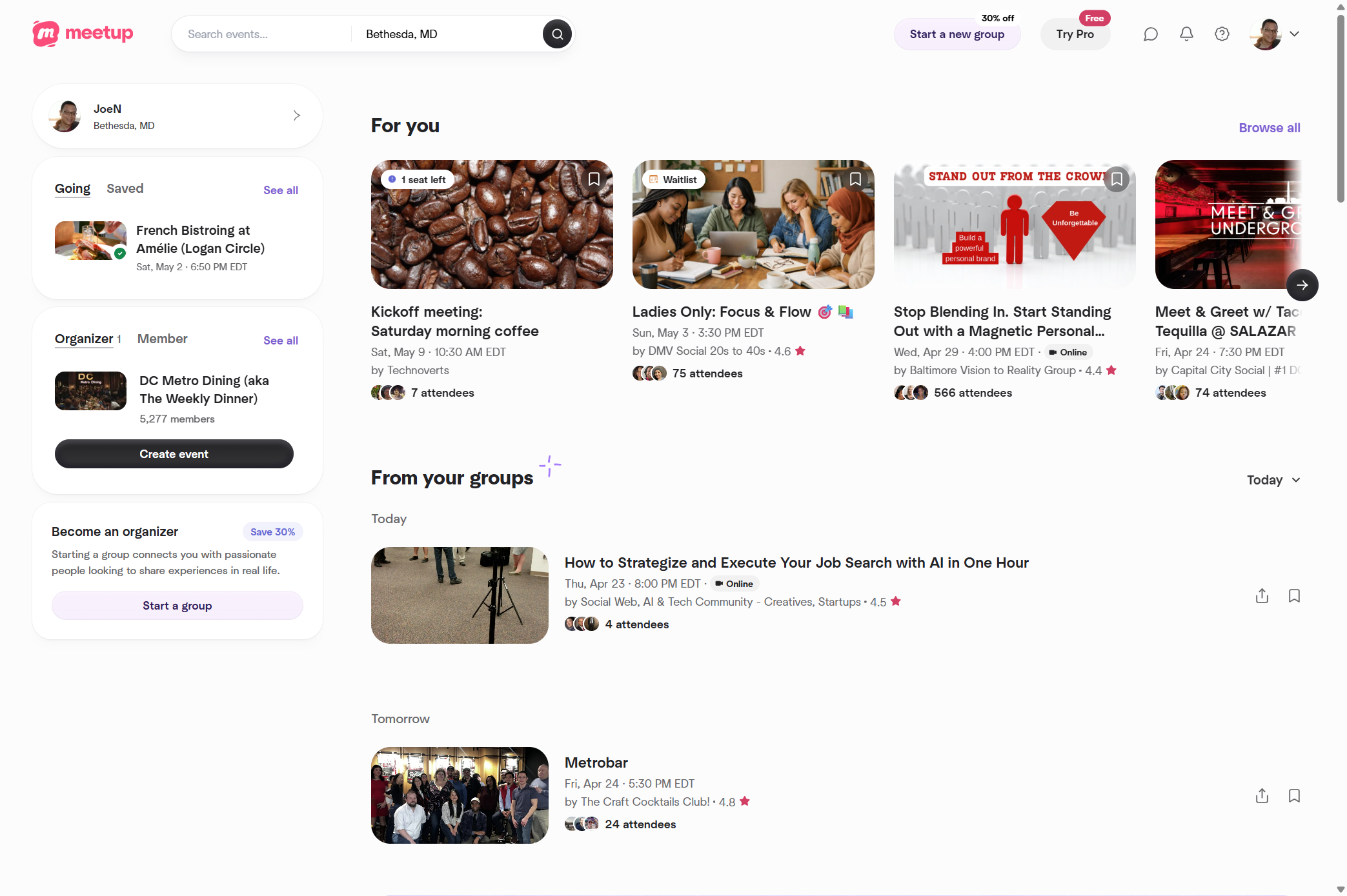 Goto Meetup.com & logon. Goto top right corner and click dropdown trigger next to your Profile picture. (On mobile app: visit your profile and instead click on the gear wheel toggle)