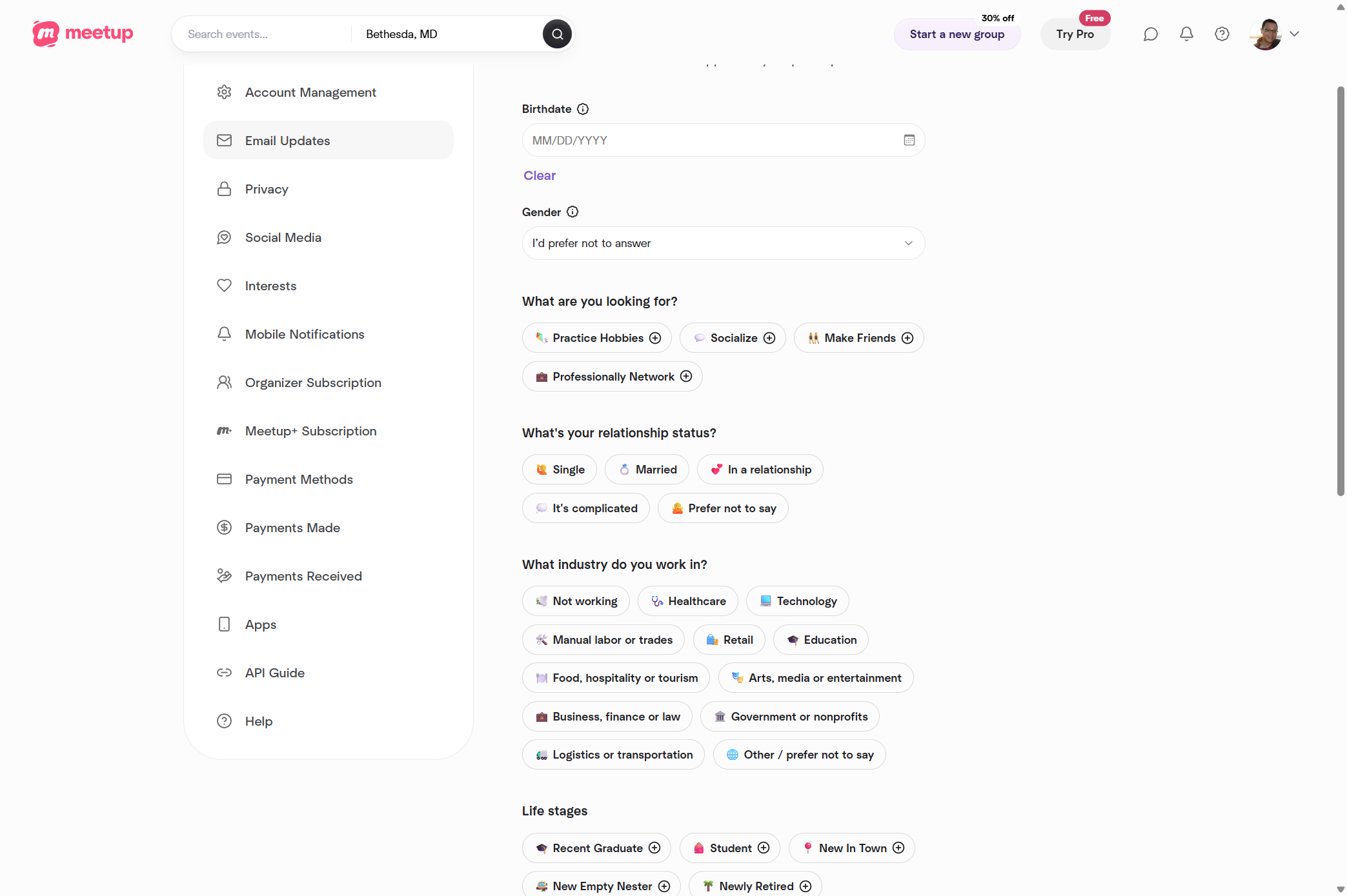 Click on Email Updates for Desktop version. (On mobile app: you can access 2 areas: Email Updates and Push Notifications, and if interested "Connect to Calendar)