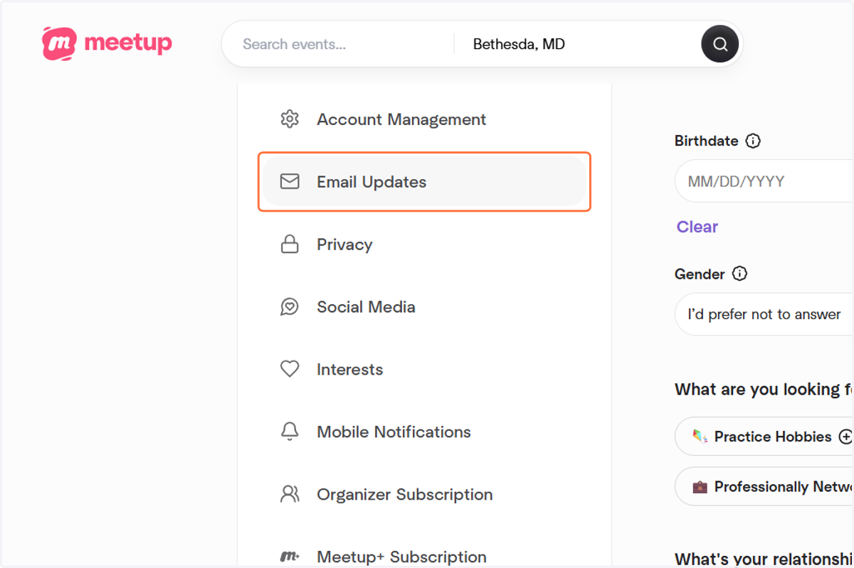 Click on Email Updates for Desktop version. (On mobile app: you can access 2 areas: Email Updates and Push Notifications, and if interested "Connect to Calendar)