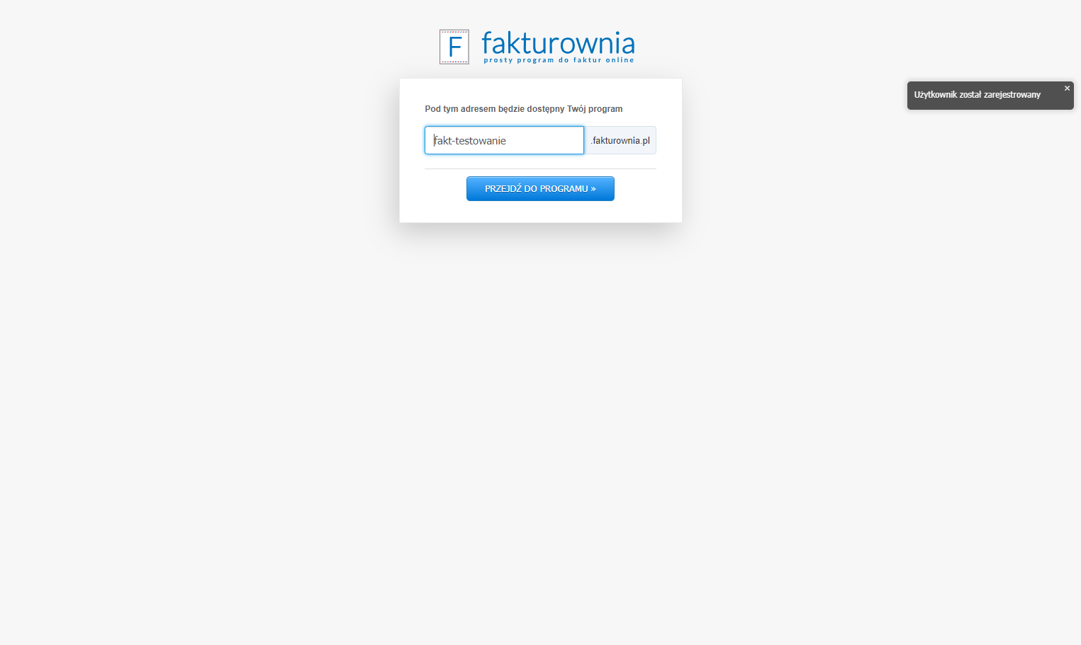 W kolejnym kroku możesz wybrać pod jaką nazwą dostępne będzie Twoje konto. W polu 'Pod tym adresem będzie dostępny Twój program' pojawi się nazwa zaczytana z Twojego adresu e-mail. Możesz ją zachować lub zmienić.