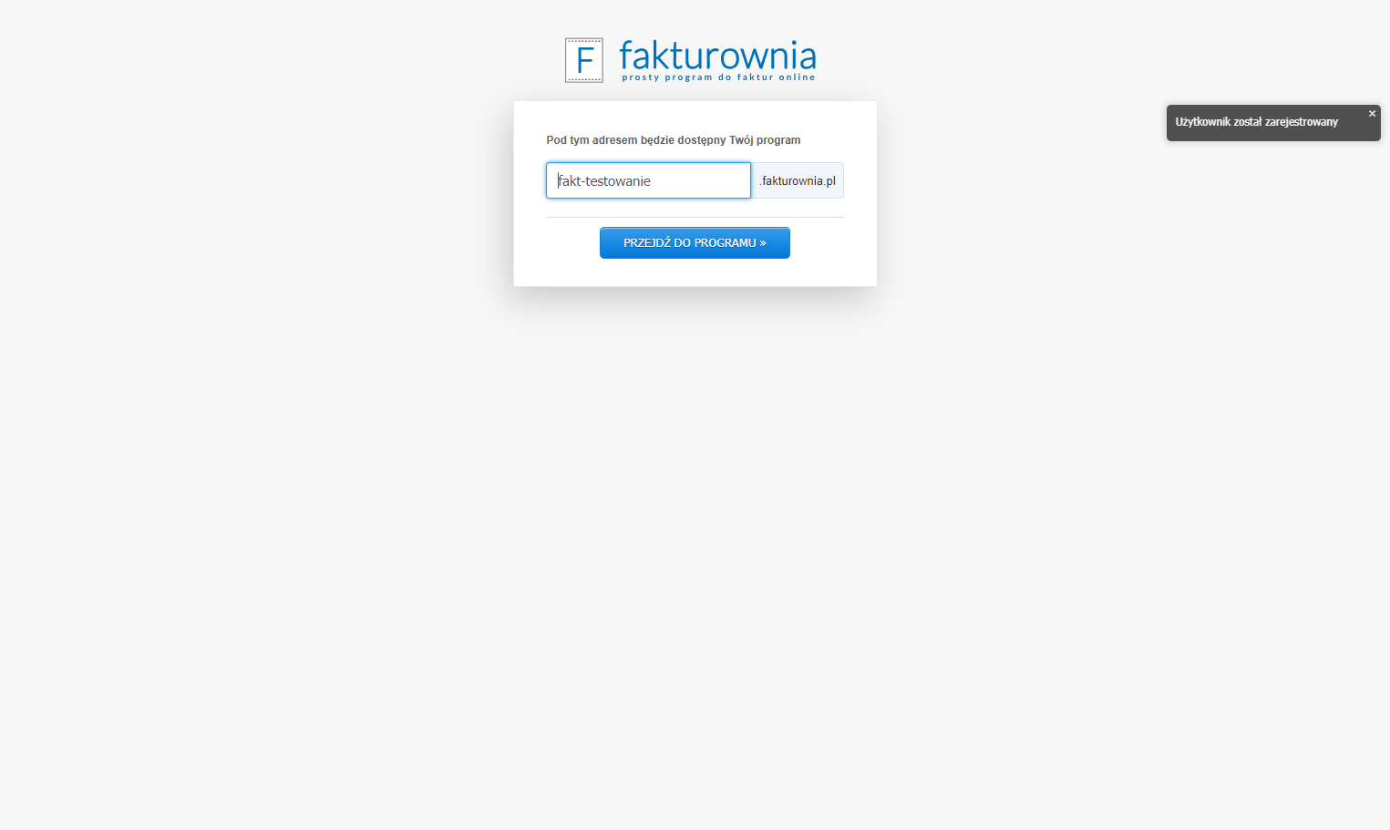 Zatwierdź utworzenie konta pod wybraną nazwą przyciskiem 'Przejdź do programu'.