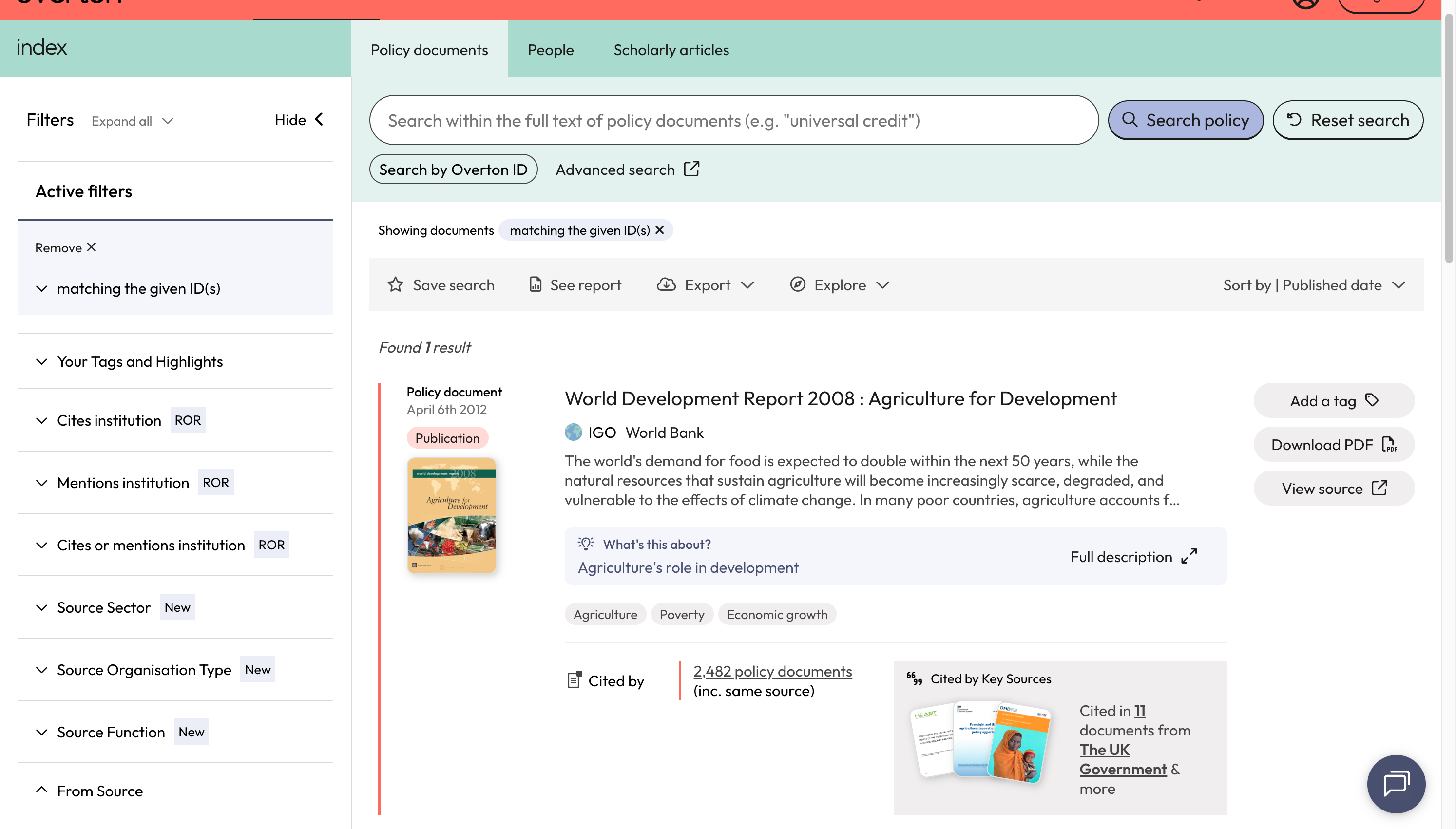 Your results will reflect on the Overton IDs you searched for.