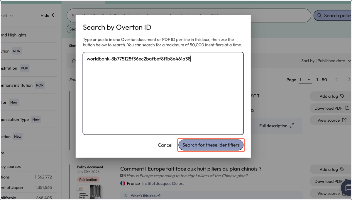 Click on 'Search for these identifiers'