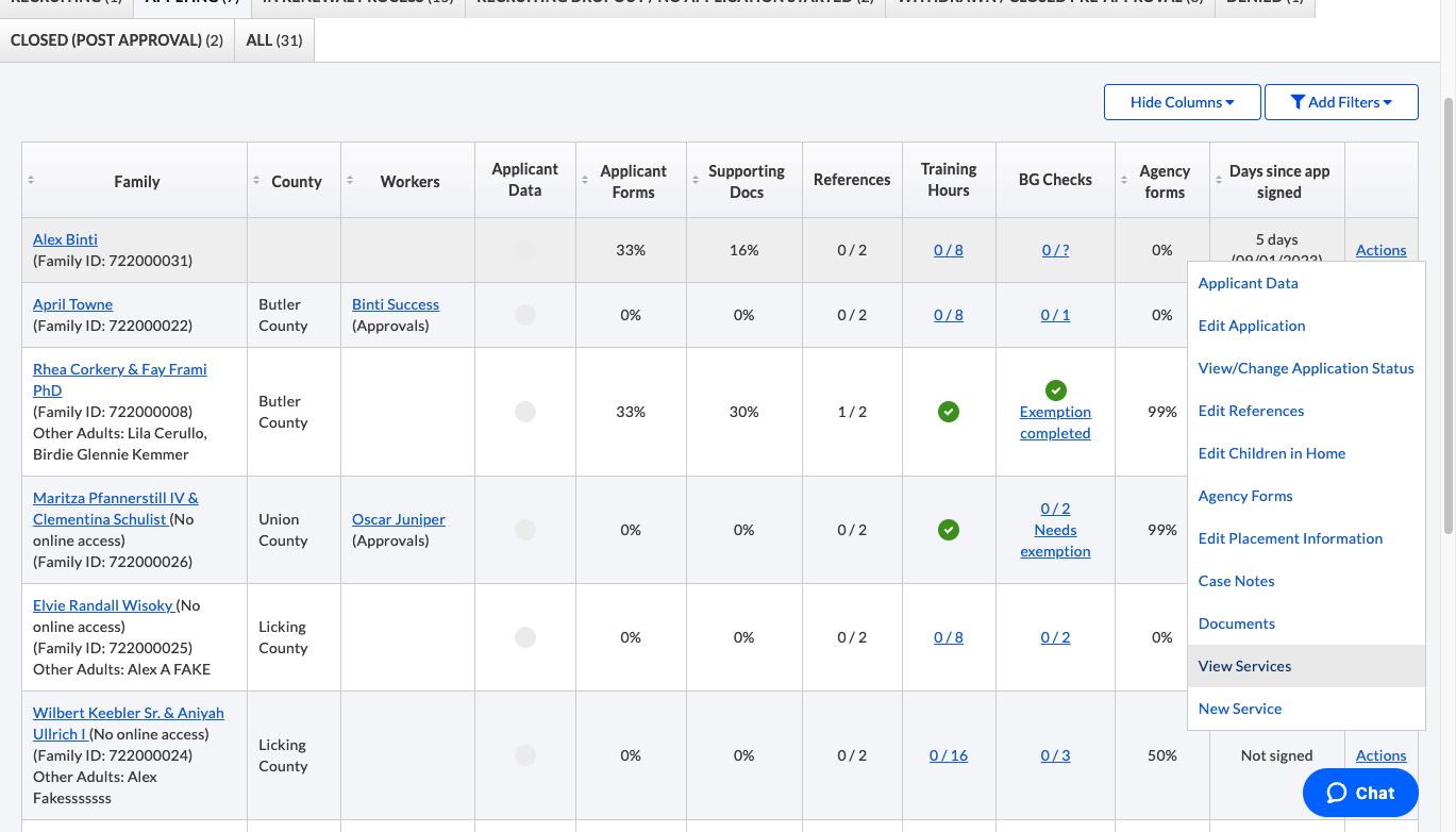 Click on Actions > View Services