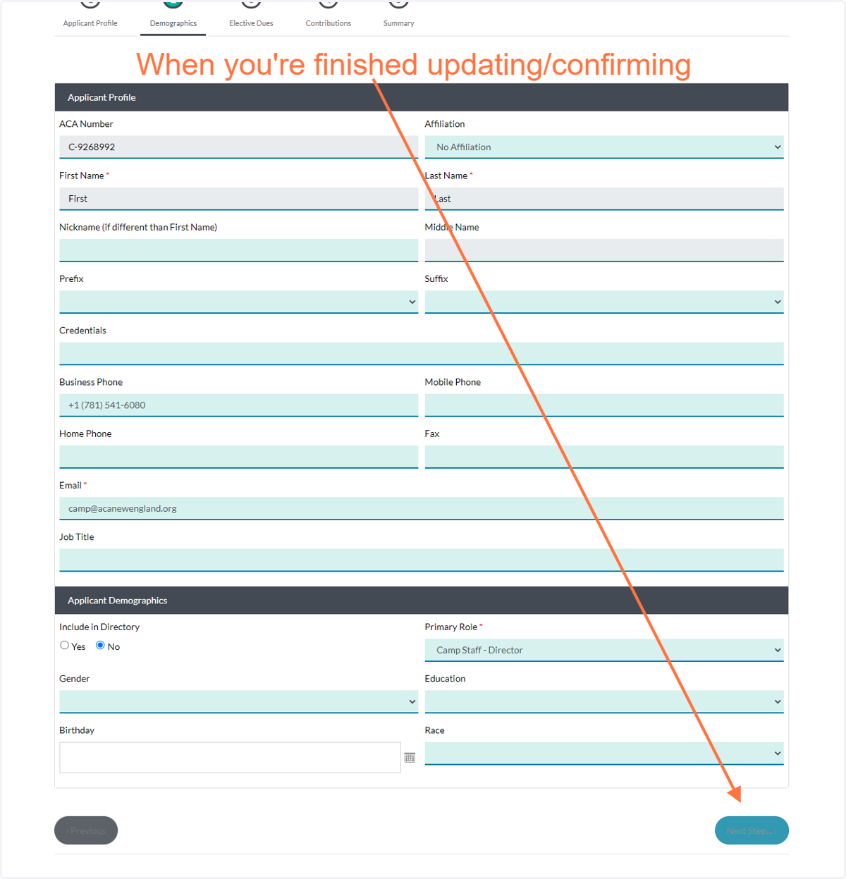 Update or Confirm Information and Click "Continue"