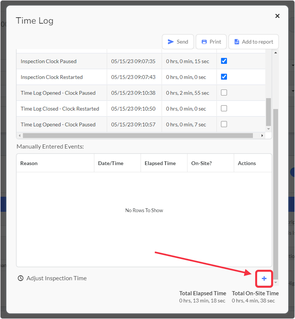 Click on Adjust Inspection Time to add or subtract Inspection time.