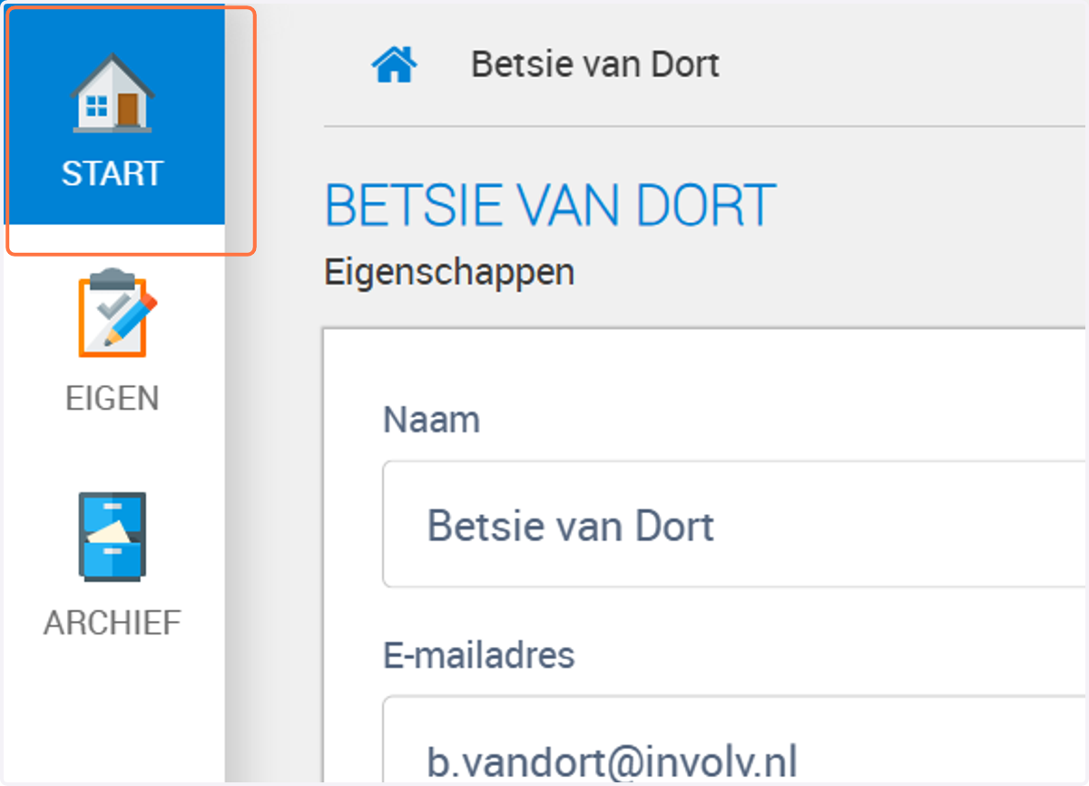 Klik op start om weer terug te gaan naar het beginscherm.