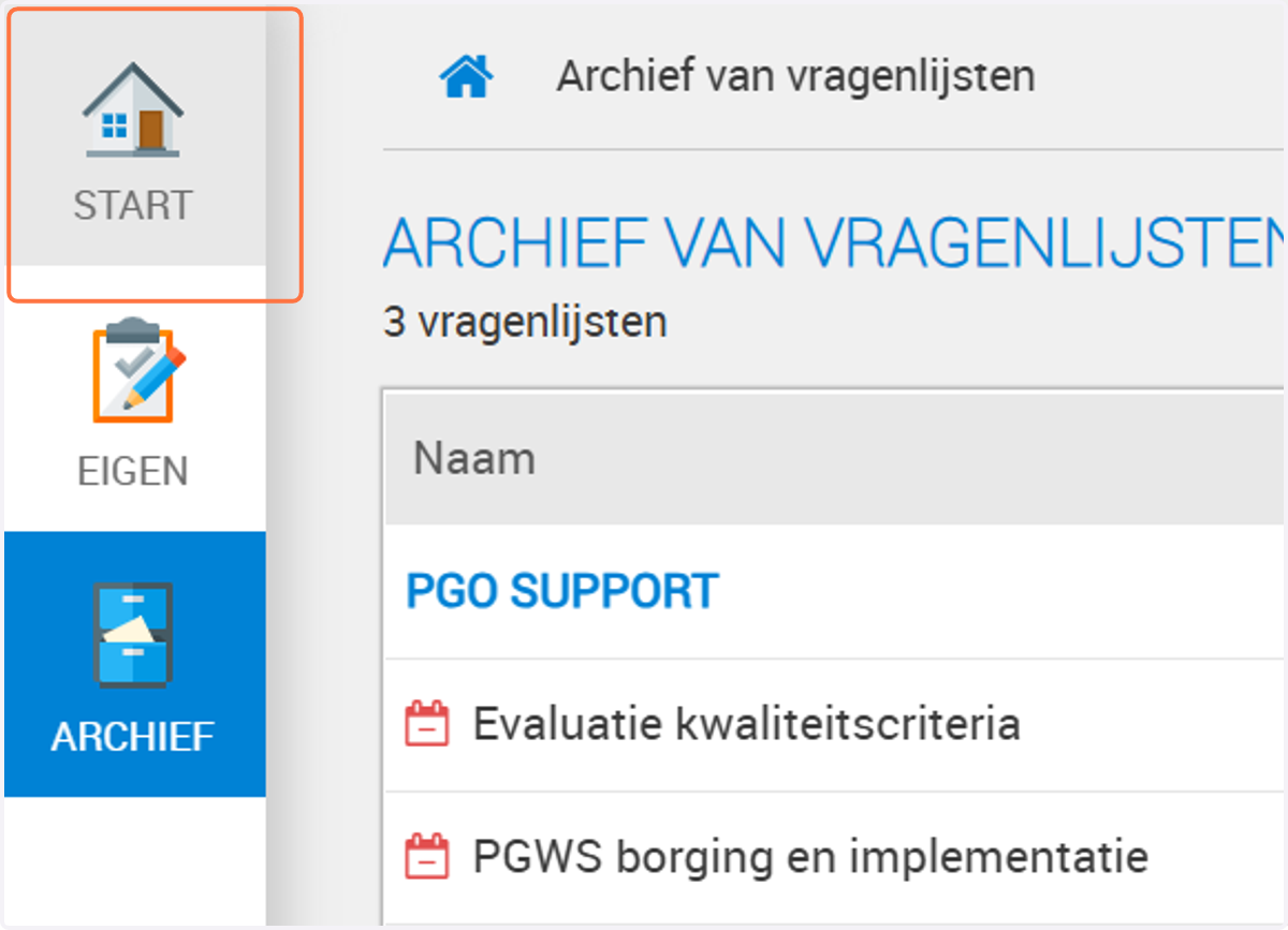 Klik op start om weer terug te gaan naar het beginscherm.